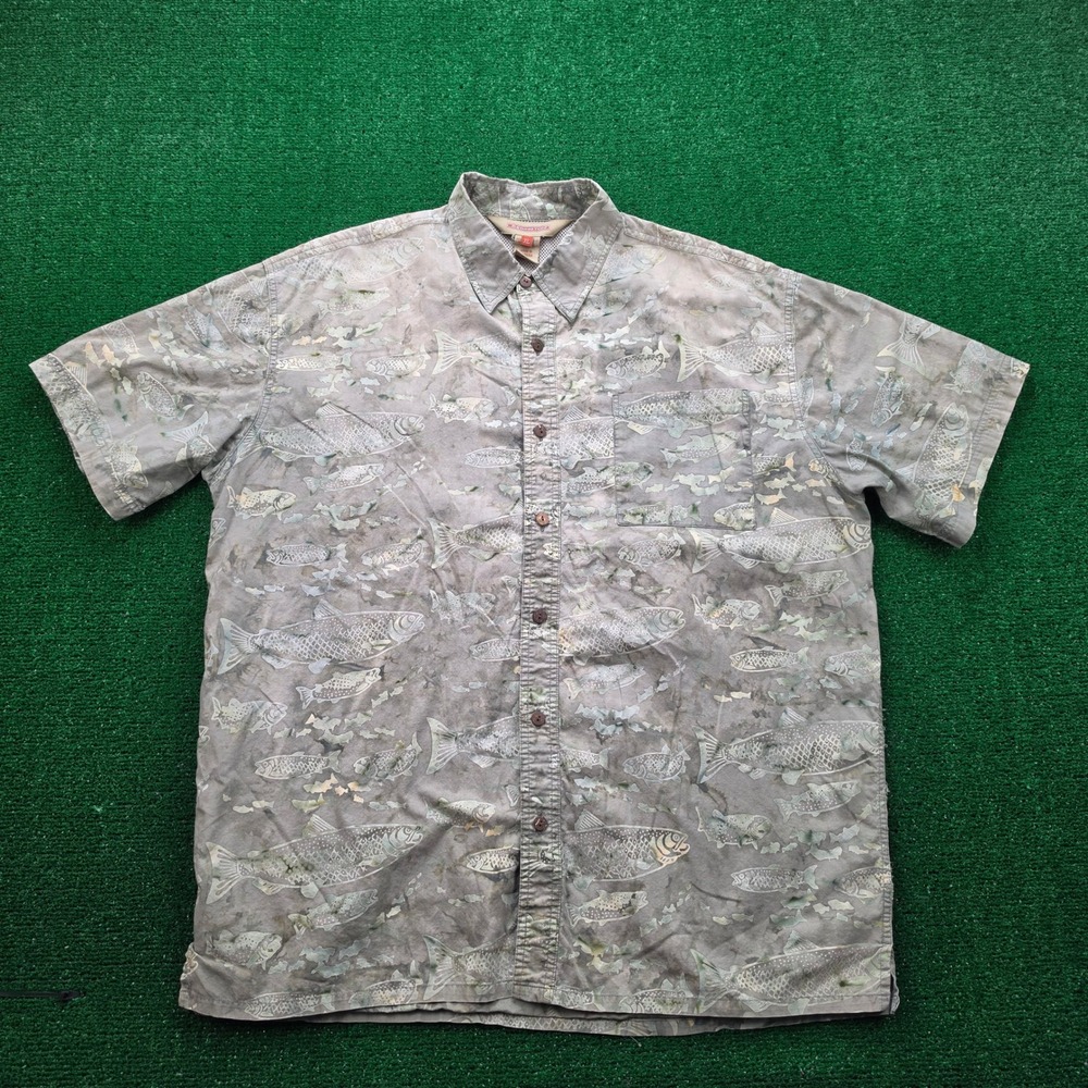 Redington Fishing Shirt Mens XL Trout Fish All Over Print Button Up Mesh Vented